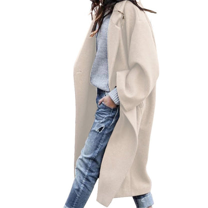 Elegant Aura - Women's Long Casual Wool Coat with Pockets