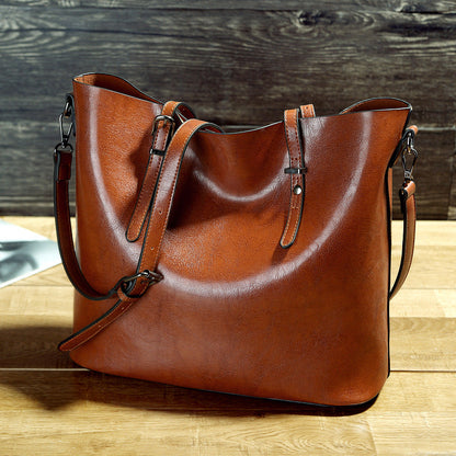 ChicLeather - Waxed Leather Shoulder Tote Bag, Versatile Design