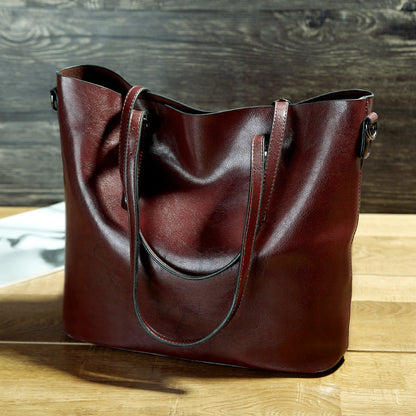 ChicLeather - Waxed Leather Shoulder Tote Bag, Versatile Design