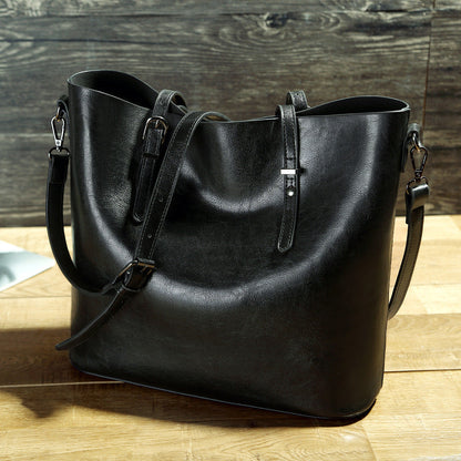 ChicLeather - Waxed Leather Shoulder Tote Bag, Versatile Design