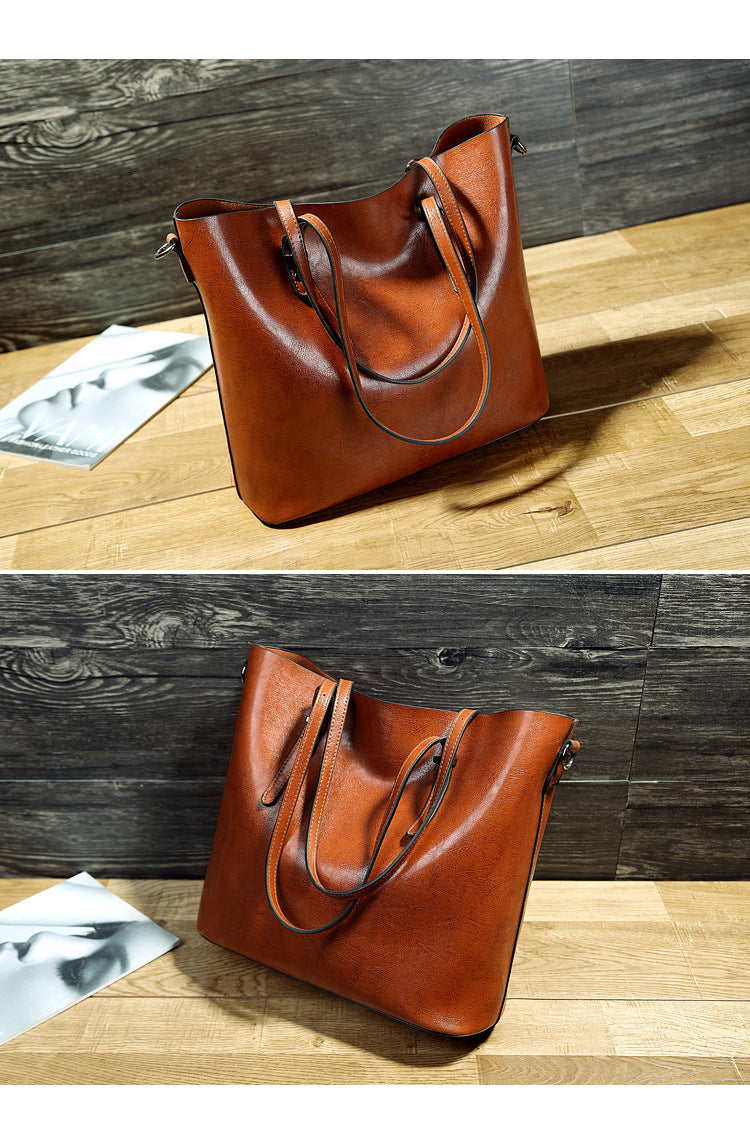 ChicLeather - Waxed Leather Shoulder Tote Bag, Versatile Design