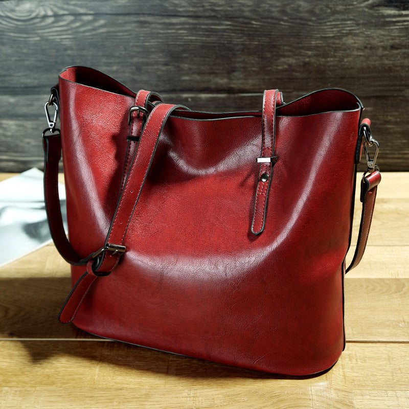 ChicLeather - Waxed Leather Shoulder Tote Bag, Versatile Design