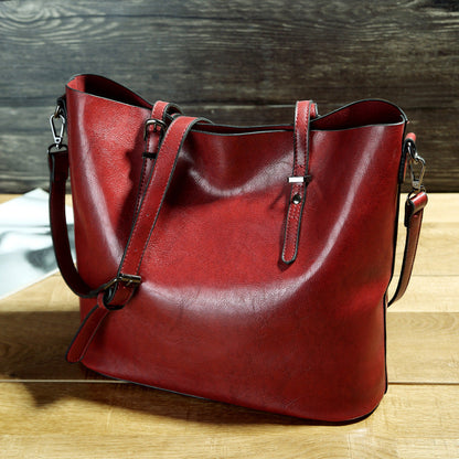 ChicLeather - Waxed Leather Shoulder Tote Bag, Versatile Design