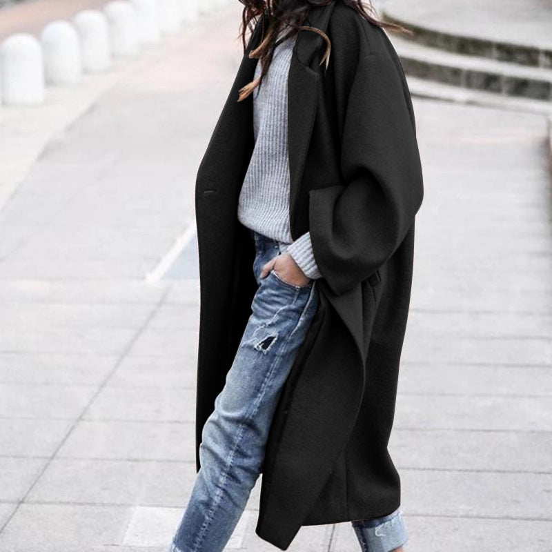 Elegant Aura - Women's Long Casual Wool Coat with Pockets