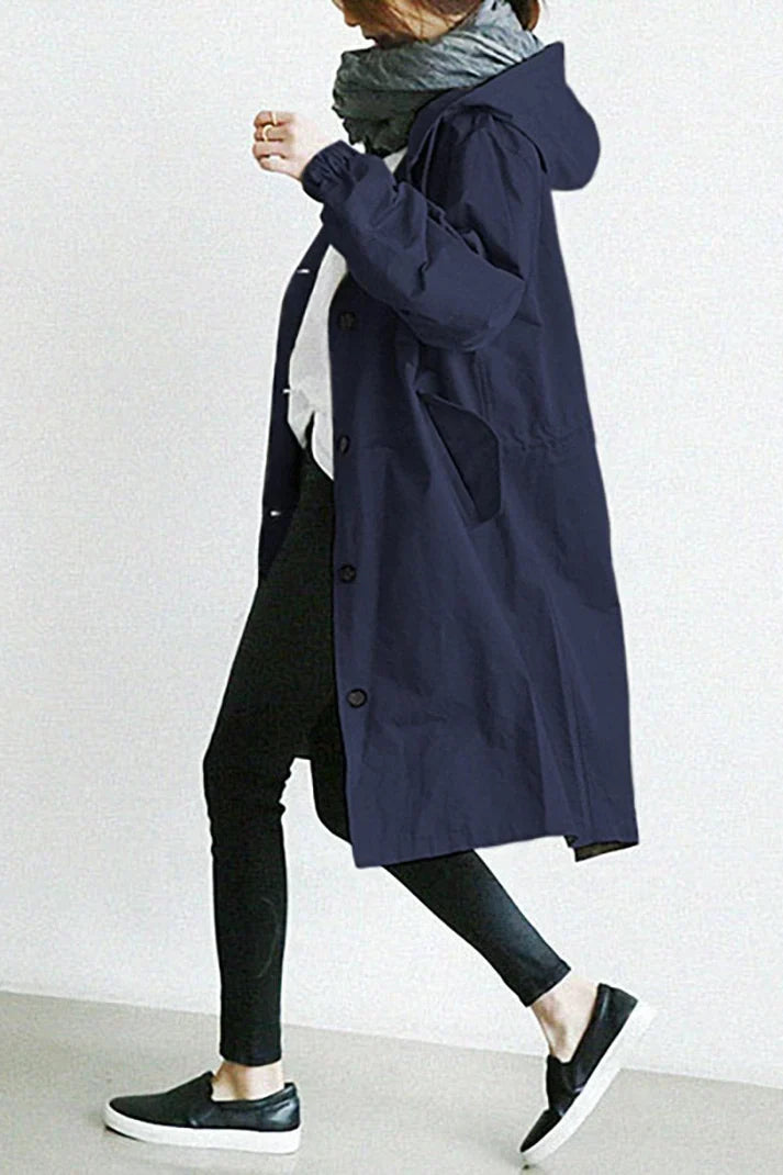 LunaRain - stylish waterproof trench coat with hood for rainy days