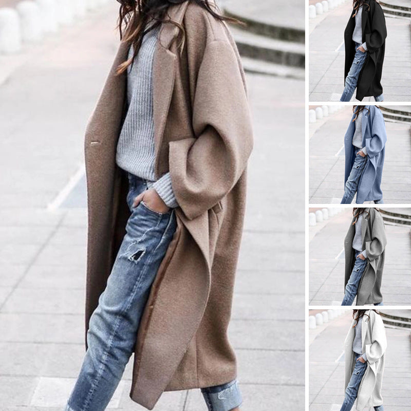 Elegant Aura - Women's Long Casual Wool Coat with Pockets