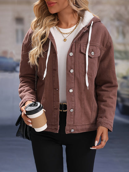 Stylish Haven - Cozy brown denim jacket with plush lining