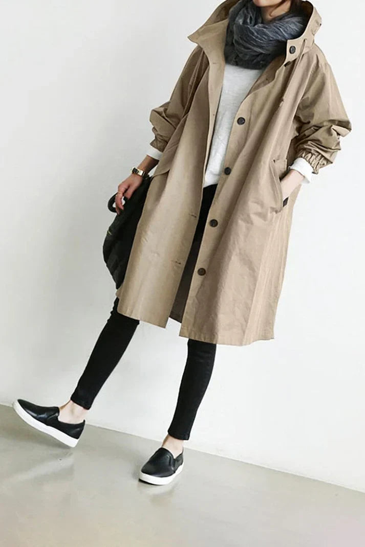 LunaRain - stylish waterproof trench coat with hood for rainy days