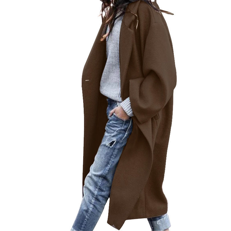 Elegant Aura - Women's Long Casual Wool Coat with Pockets