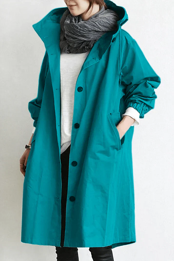 LunaRain - stylish waterproof trench coat with hood for rainy days