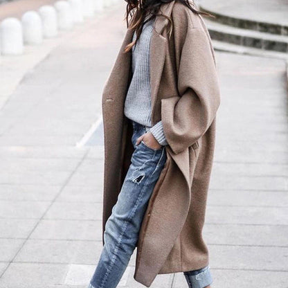 Elegant Aura - Women's Long Casual Wool Coat with Pockets