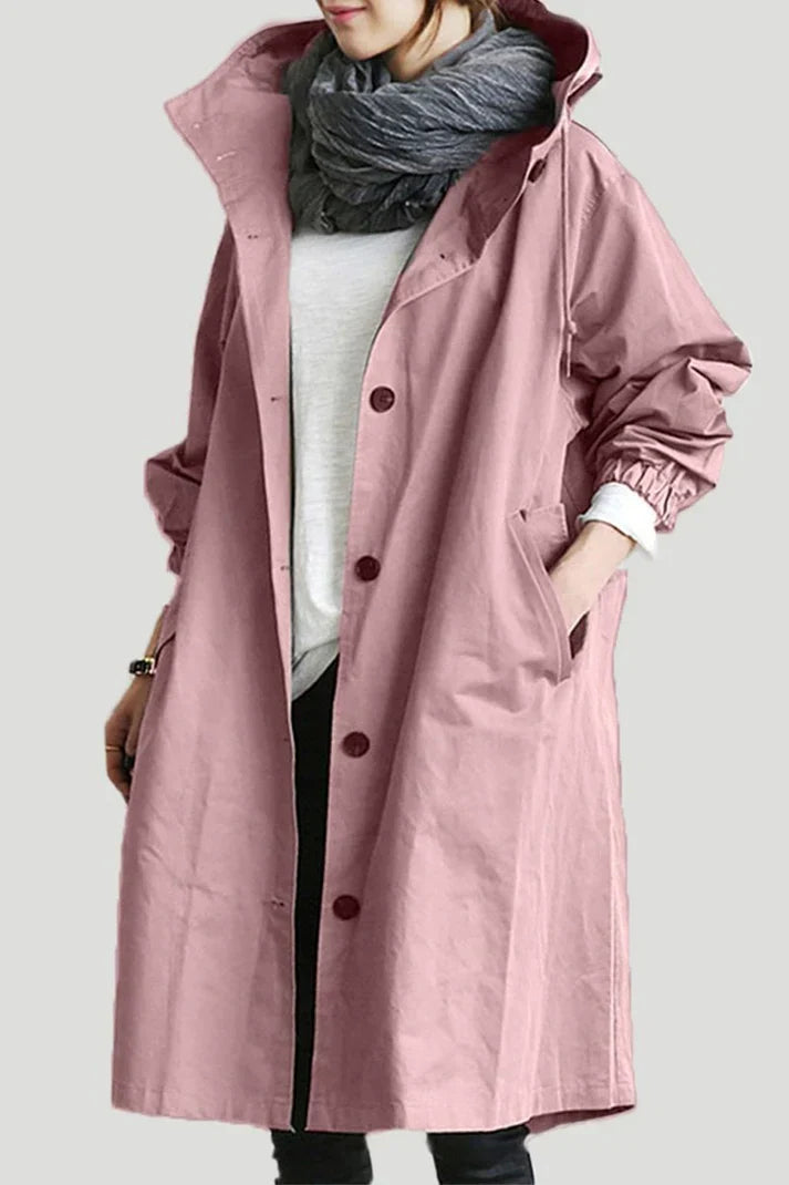 LunaRain - stylish waterproof trench coat with hood for rainy days