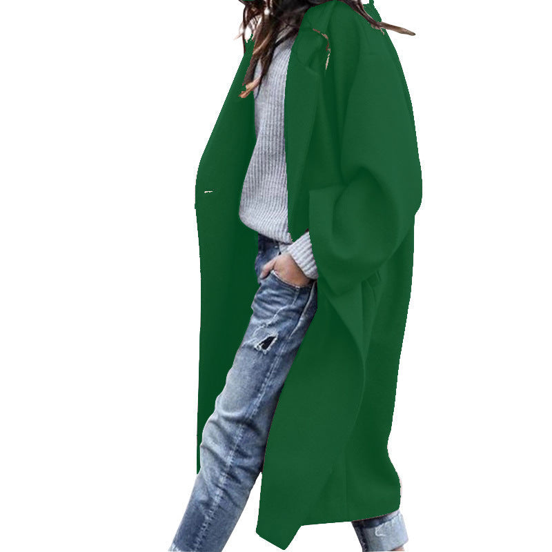 Elegant Aura - Women's Long Casual Wool Coat with Pockets