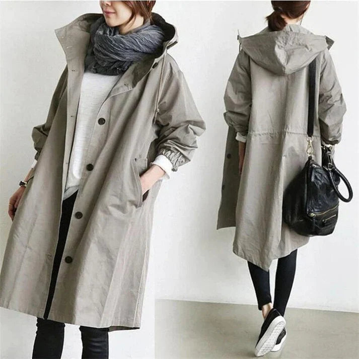 LunaRain - stylish waterproof trench coat with hood for rainy days