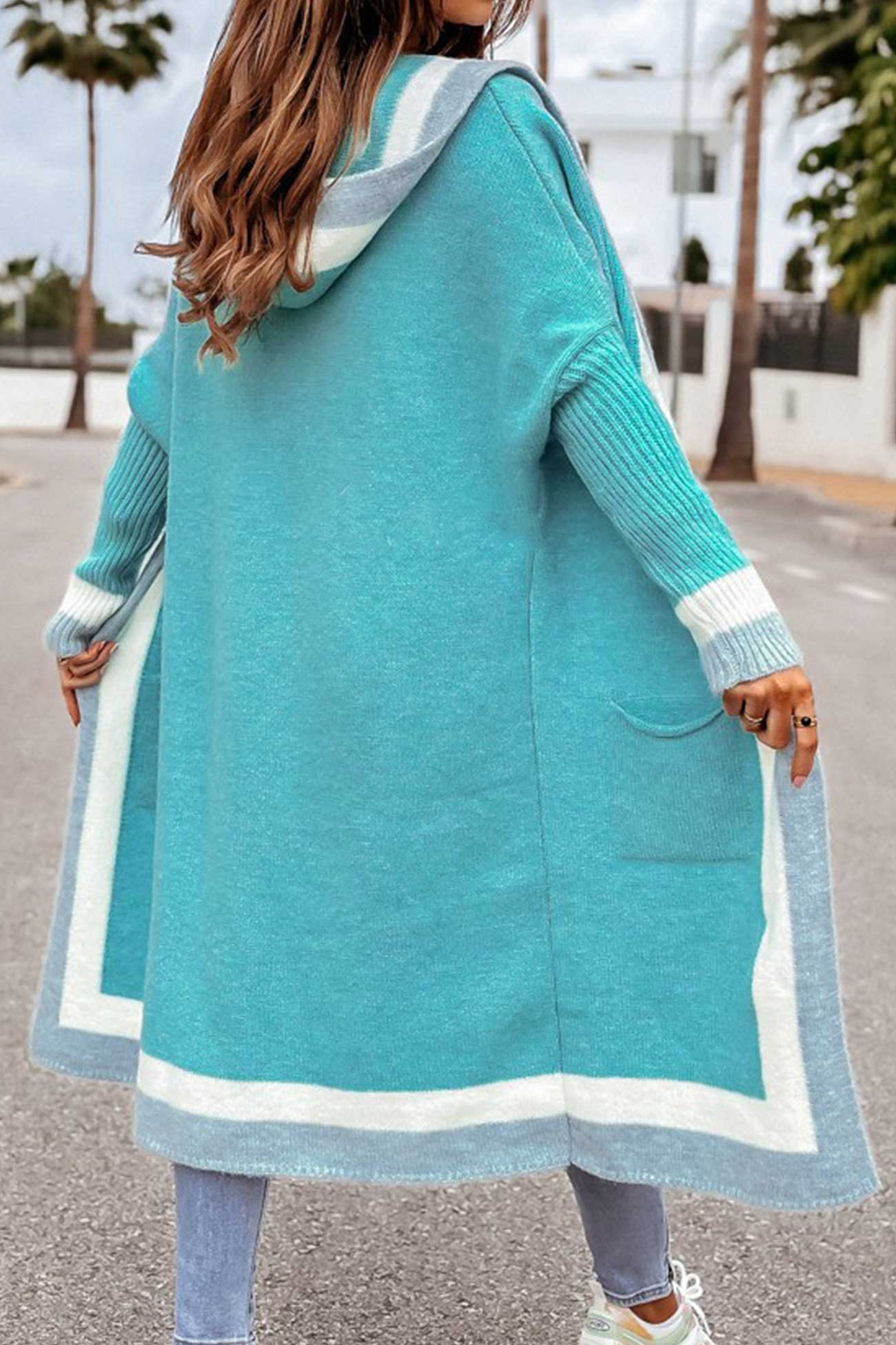 Autumn Chic - Long hooded cardigan with contrasting design