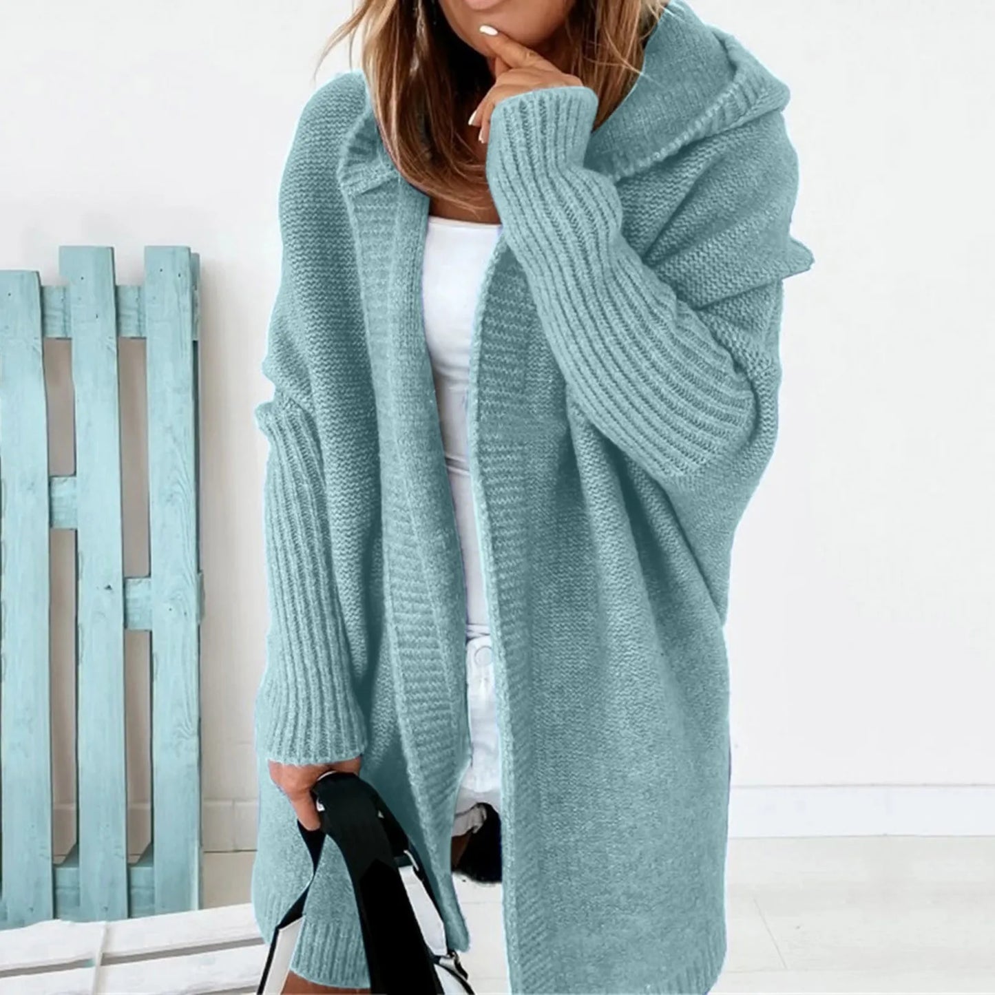 CozyNest - Oversized knit coat with hood for ultimate warmth