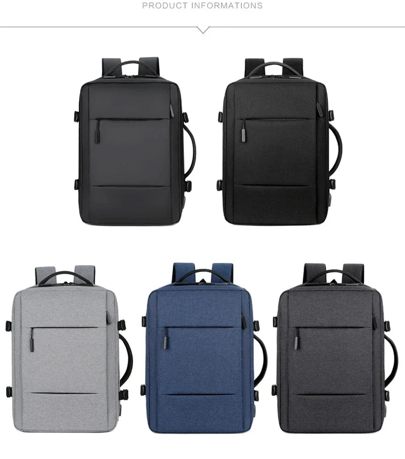 Expandable Business Backpack for Men with USB Port and Large Capacity | Waterproof and Multifunctional