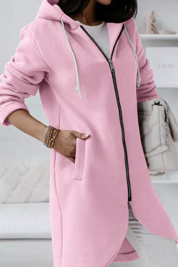 Chic Breeze - Stylish zip-up hooded coat for cool days