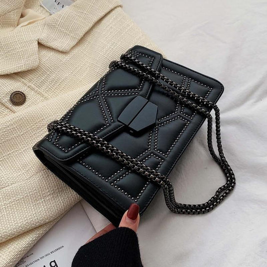 Elegant Rivet Chain Bag – Small Faux Leather Crossbody with Studded Design for Women